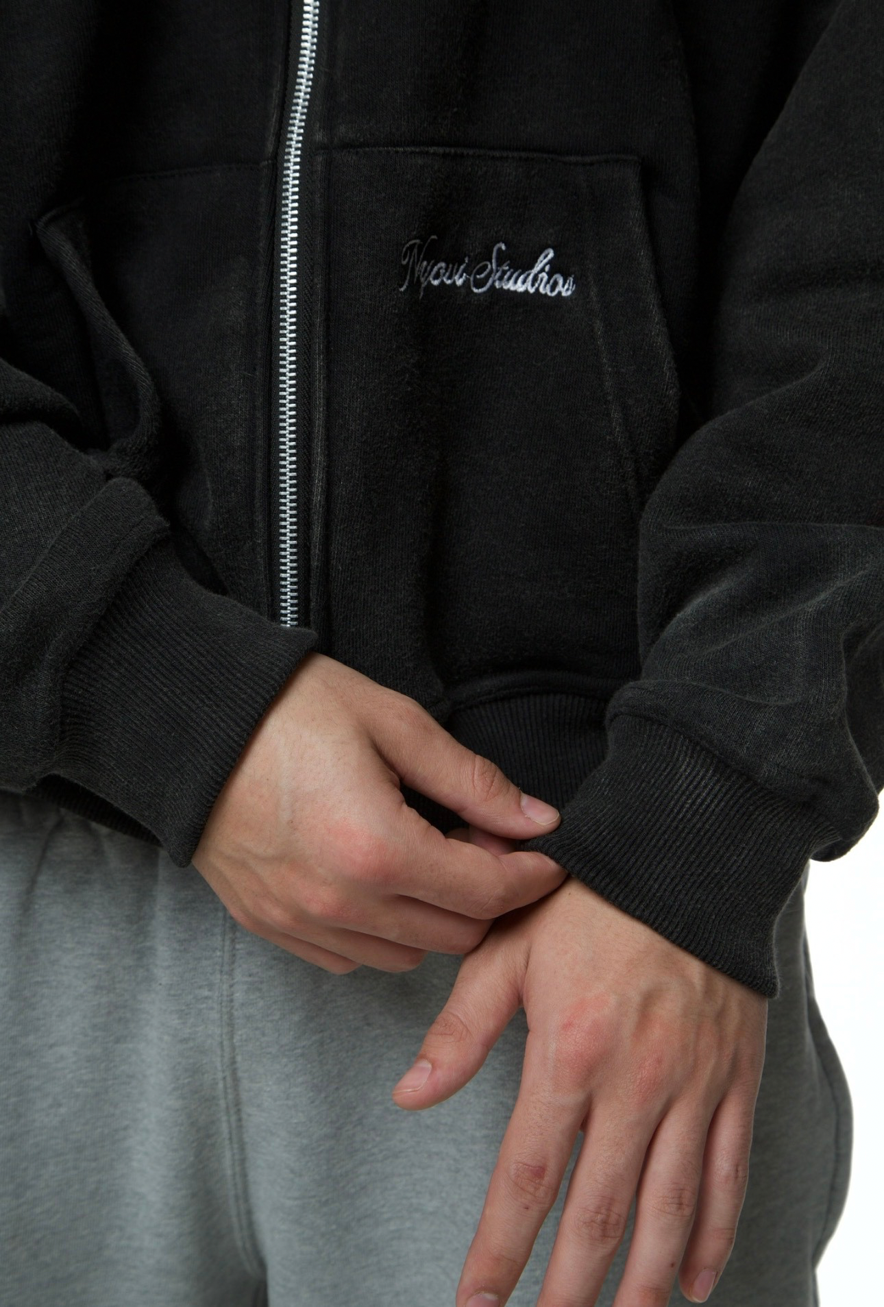 Washed Black Zip Hoodie - 500GSM