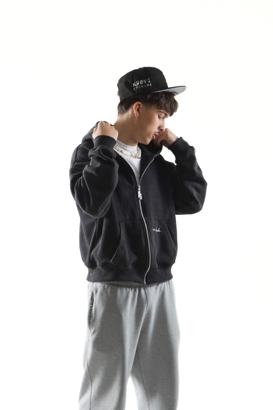 Washed Black Zip Hoodie - 500GSM