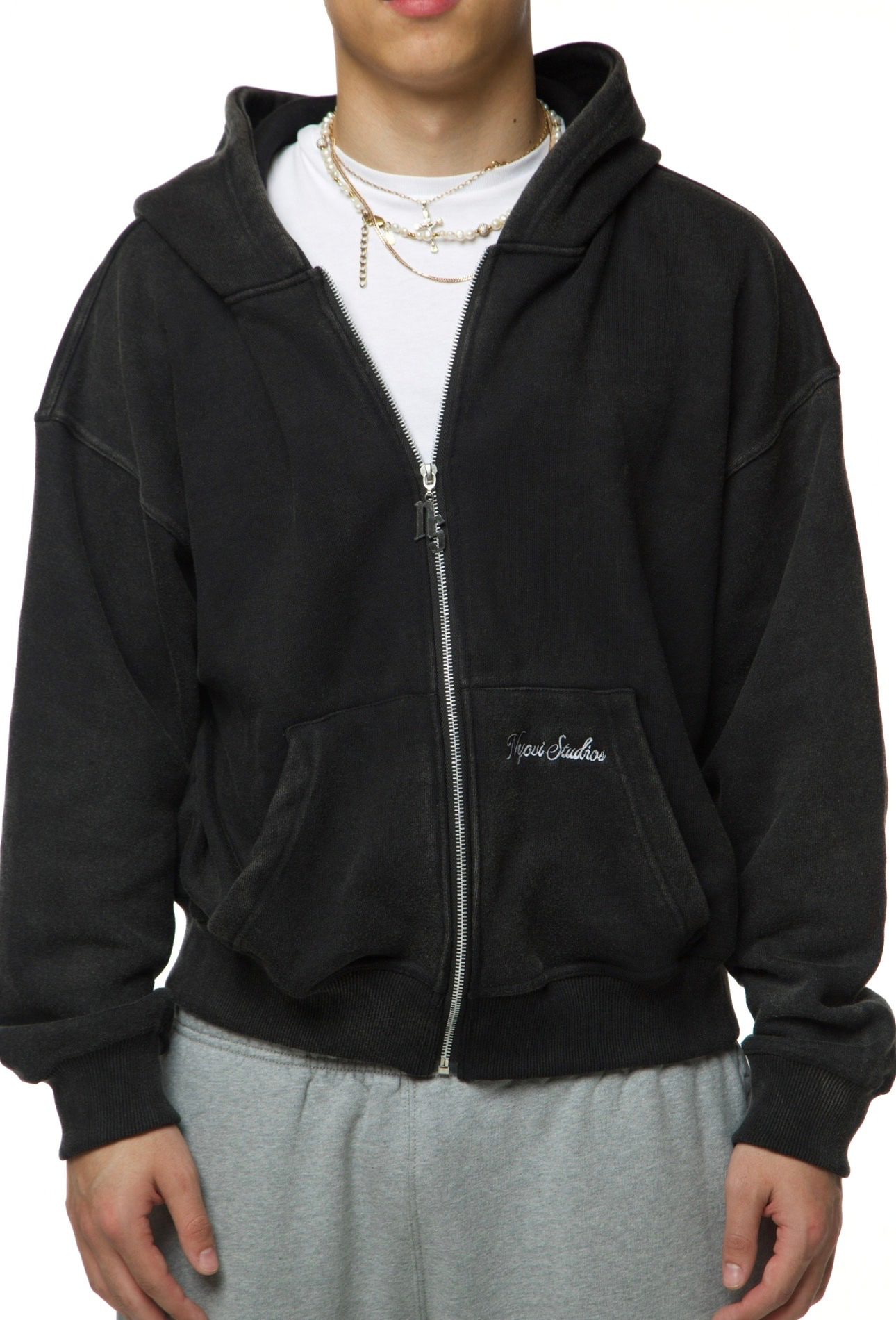 Washed Black Zip Hoodie - 500GSM
