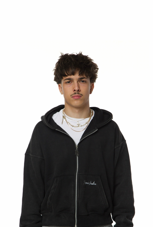 Washed Black Zip Hoodie - 500GSM