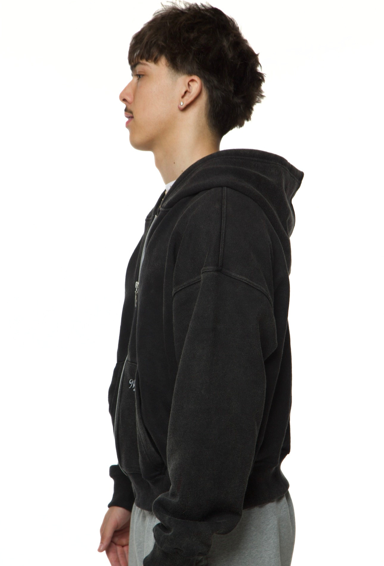 Washed Black Zip Hoodie - 500GSM