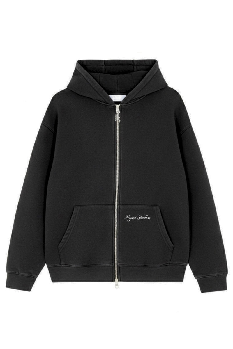 Washed Black Zip Hoodie - 500GSM