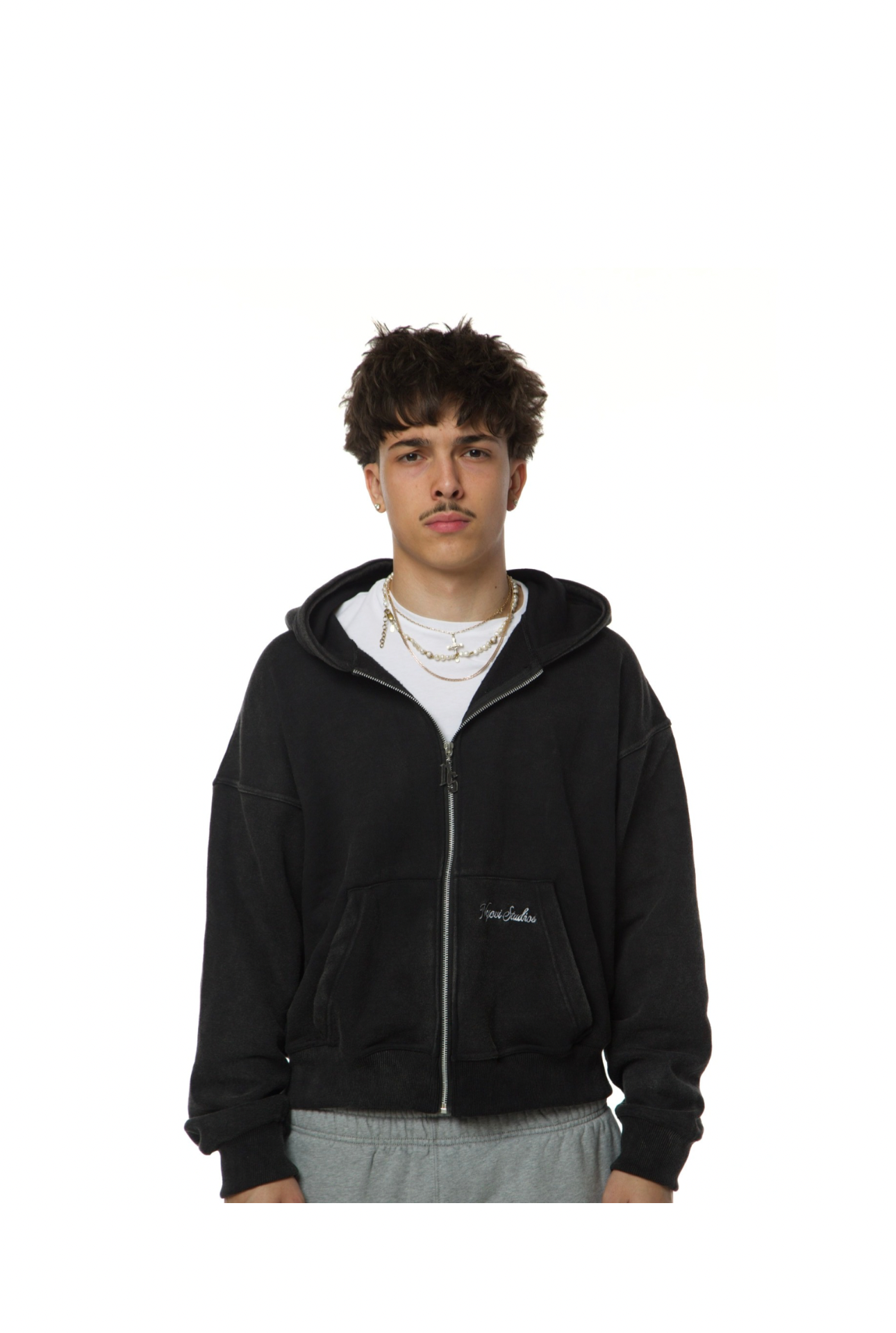 Washed Black Zip Hoodie - 500GSM